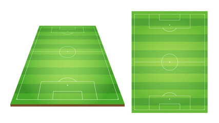 Green soccer field set, Perspective view and top view