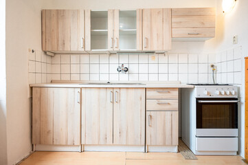 Kitchen in an appartment. Furnished indoor space.