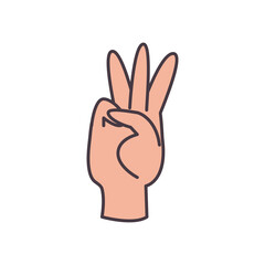six hand sign language line and fill style icon vector design