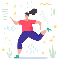 Running woman. Cartoon flat. Vector illustration