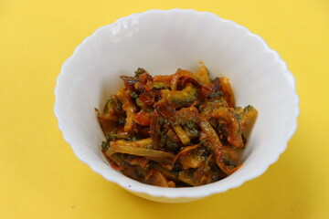 Bitter gourd fry, traditional curry in South India