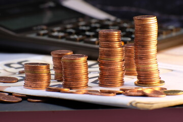 stacks of coins on the background of the coins