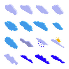 Cloud icons set. Isometric set of cloud vector icons for web design isolated on white background