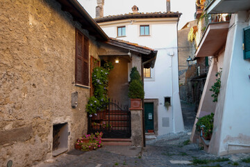 Fototapeta na wymiar The small medieval village with the terraced houses, Anguillara Sabazia,Italy.