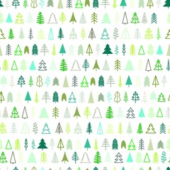 Seamless pattern. Christmas trees are diverse in a Scandinavian minimalistic style. Christmas packaging vector on white background.