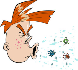 Kid sneezing or caughing spreading microbes and viruses