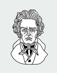Beethoven bust sculpture. Vector illustration hand drawn. 