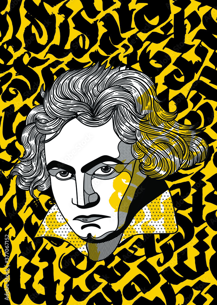 Wall mural Ludwig van Beethoven. Vector illustration hand drawn.  Gothic calligraphy. 