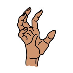 A broun hand on a white background with beige contour lines is isolated on a white background.