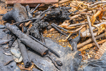 Branches that are burned to make natural charcoal for sale.