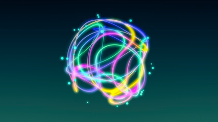 abstract futuristic background, neon lines with particles (3d render)