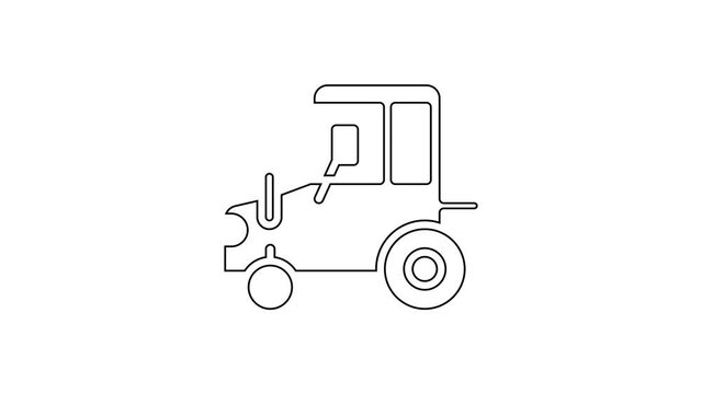 Black line Tractor icon isolated on white background. 4K Video motion graphic animation.