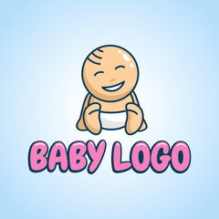 Baby logo template with happy funny cartoon little child - for children products
