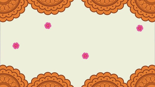 mid autumn festival animation with lace and flowers