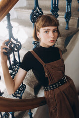 Girl portrait indoors. Art beauty, fashionable woman concept