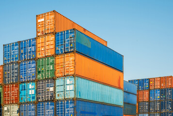 Fototapeta premium Stacking of Container cargo harbor. Business Logistics import export shipping concept.