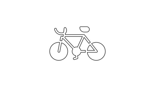 Black line Bicycle icon isolated on white background. Bike race. Extreme sport. Sport equipment. 4K Video motion graphic animation.