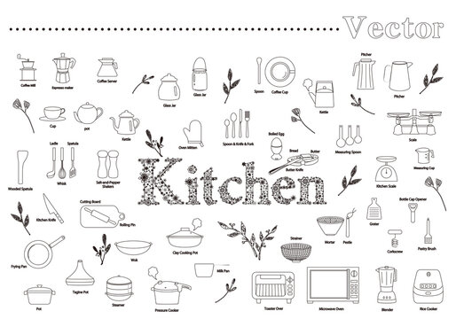 キッチン　線画　シンプル