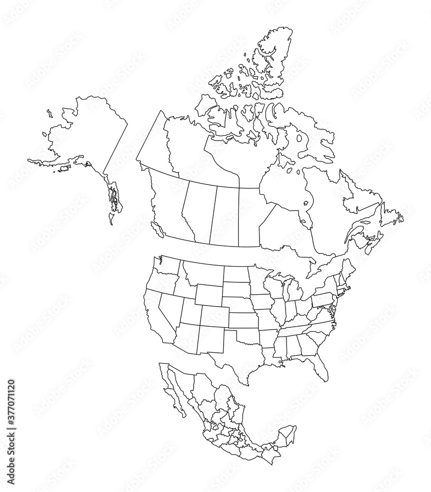 Wall mural blank map of north america, with separate canada, usa and mexico