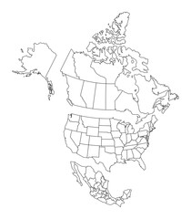 Blank map of North America, with separate Canada, Usa and Mexico - 377071120