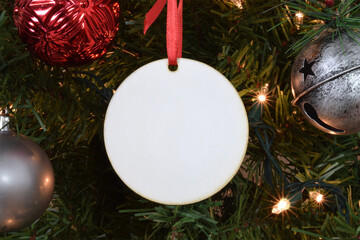 Blank Round Christmas Ornament Mockup on Tree