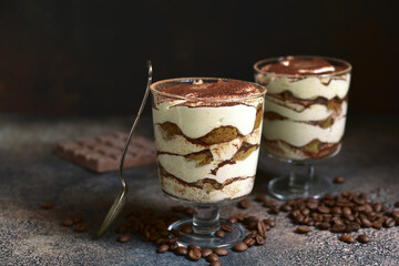 Tiramisu - traditional italian dessert from mascarpone, biscuit and coffee.