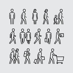 People Walking Vector Line Icons