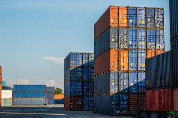 Stacking of Container cargo harbor. Business Logistics import export shipping concept.