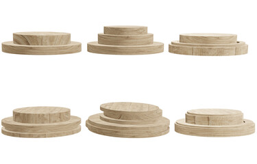 3D illustration, wooden trophy base, round pallet base with different pattern isolated on white background and include cutting path. For websites and advertising publications