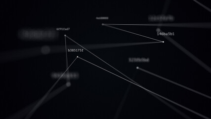 abstract tech illustration of connected random hashes with depth of field