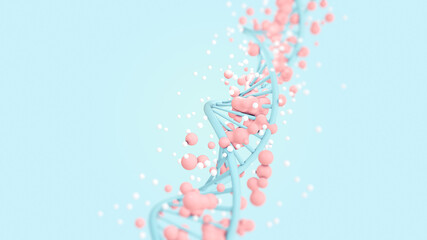 3D illustration of DNA strand surrounded alien cells