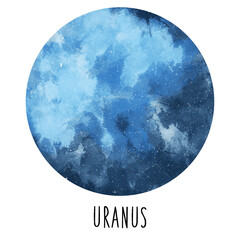 Planet Uranus. Hand drawn watercolor solar system collection