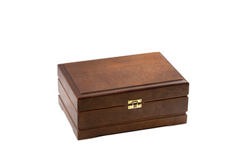 brown wooden box with lid isolated on white background