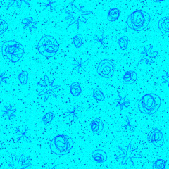 Hand Drawn blue Snowflakes Christmas Seamless Patt