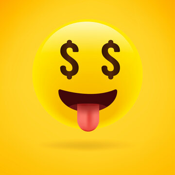 Money-Mouth Face Emoji. Dollar Sign Eyes Emoticon Emoji Character Icon.