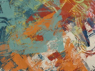 grunge texture of colored paint strokes and blurry stains with brushes of different sizes and shapes