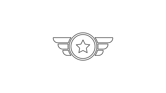 Black line Star American military icon isolated on white background. Military badges. Army patches. 4K Video motion graphic animation.