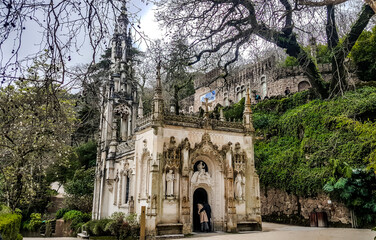 The gothic Chapel of Holy Trinity  in the park of The Regaleira Palace (Quinta da Regaleira). Sintra, Portugal