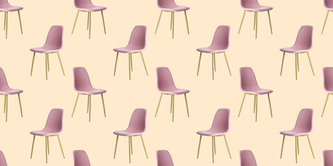 Modern chairs on color background