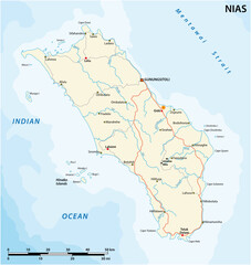 Fototapeta premium road vector map of indonesian island of nias, indonesia