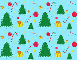 Vector seamless winter pattern on a blue background.
