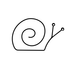 Simple vector black outline drawing. Snail isolated on white background. For prints, logo, label, sketchy.