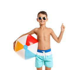 Little boy with beach ball on white background © Pixel-Shot