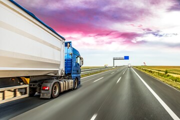 trailer trucks on European freight roads