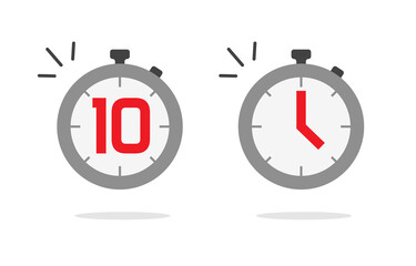 Stopwatch timer icon vector set with fast time count down flat cartoon, stop watch digital and analog countdown symbol, color chronometer sign or pictogram isolated clipart