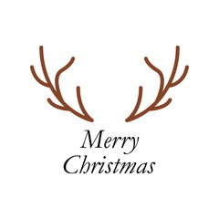 Obraz premium Concepto Feliz Navidad. Logotipo con texto Merry Christmas con astas de reno en marrón y negro