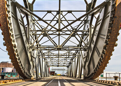 View of industrial bridge in city