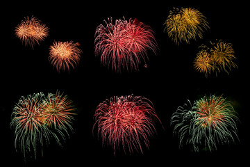 Set of colorful fireworks for decoration.