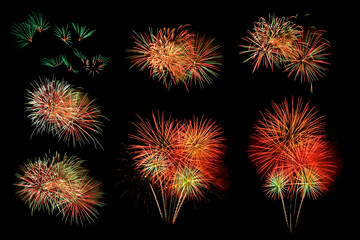 Set of colorful fireworks for decoration.