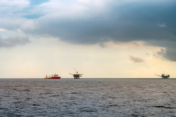 Morning landscape of an oil field